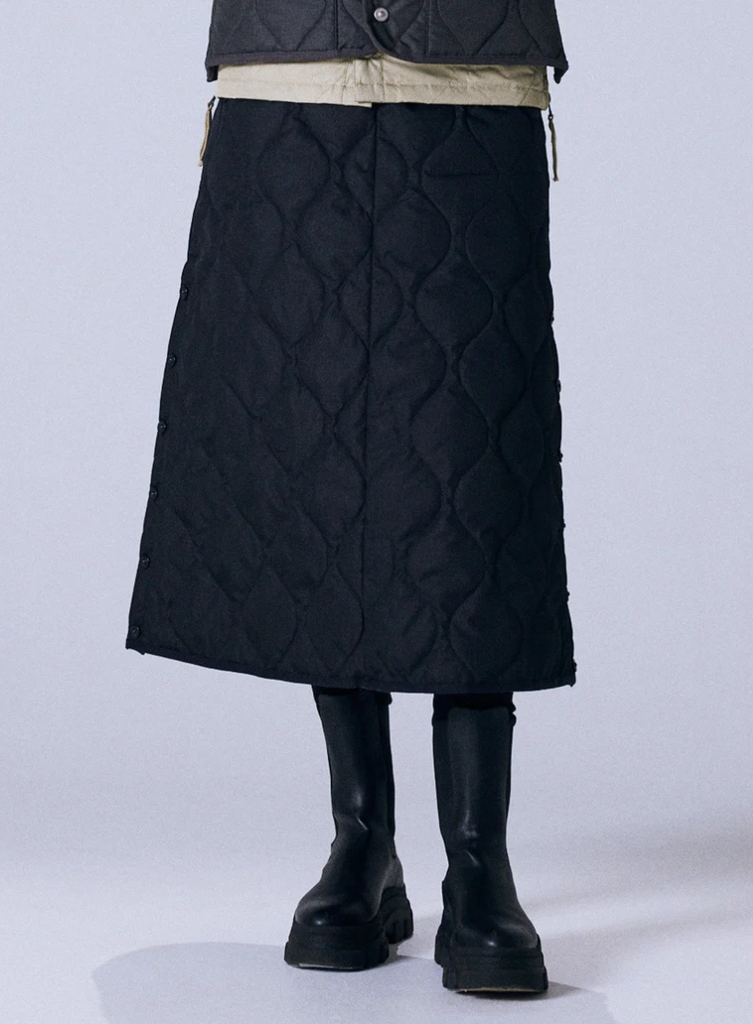 Military Snap Button Down Skirt Black