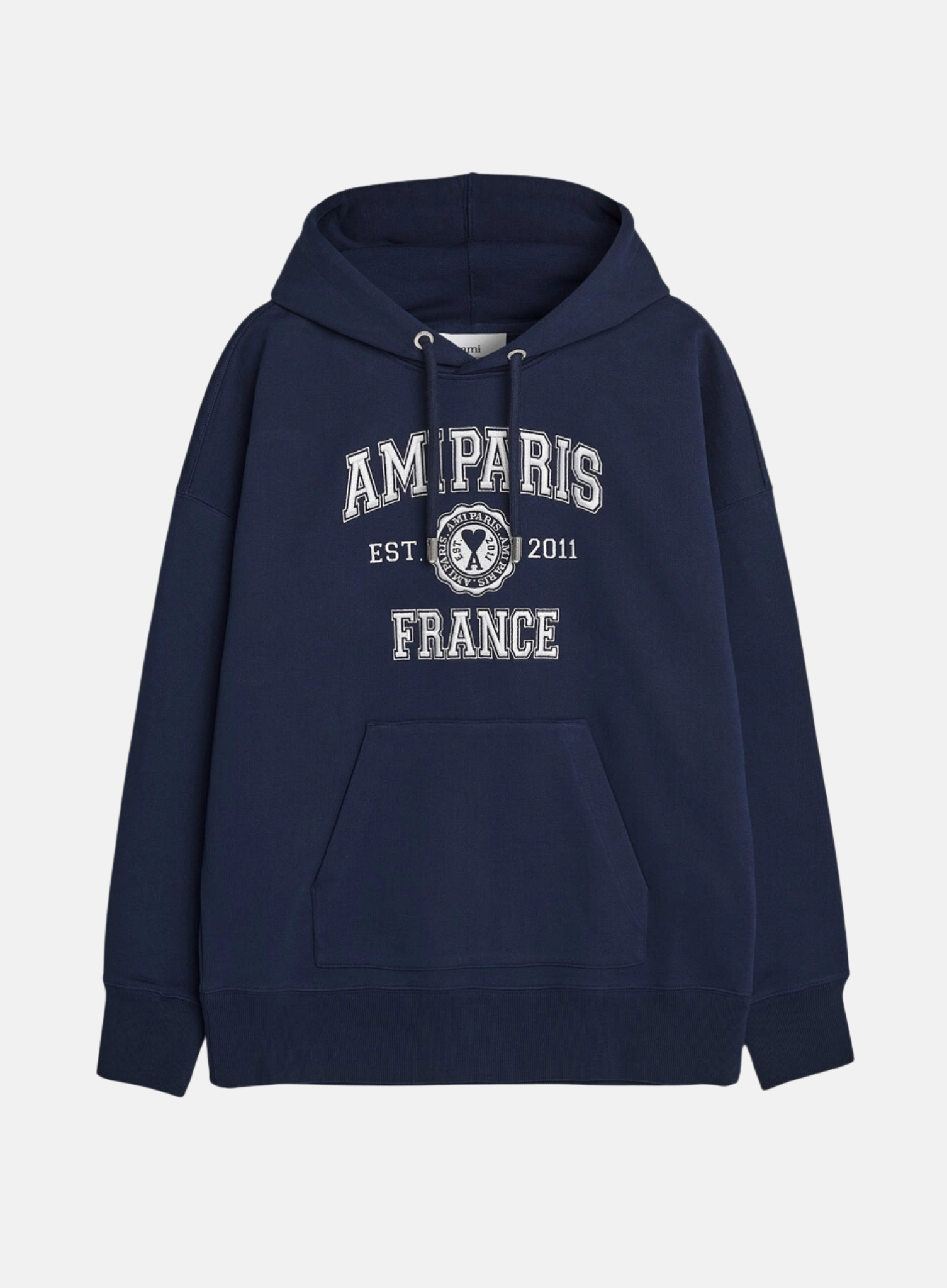 Ami Paris Collage Logo-Printed Hoodie Navy - Hympala Store