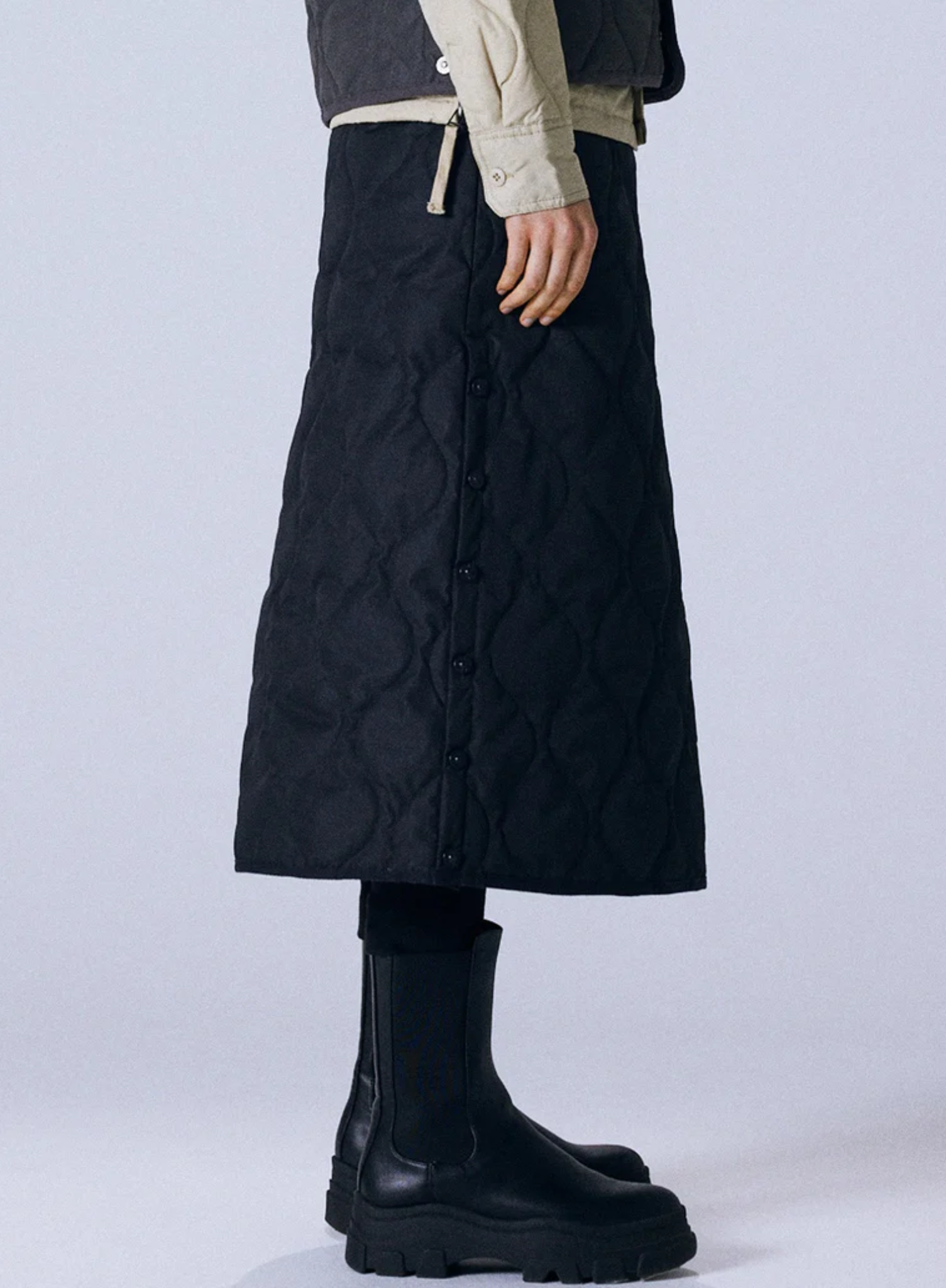 Military Snap Button Down Skirt Black