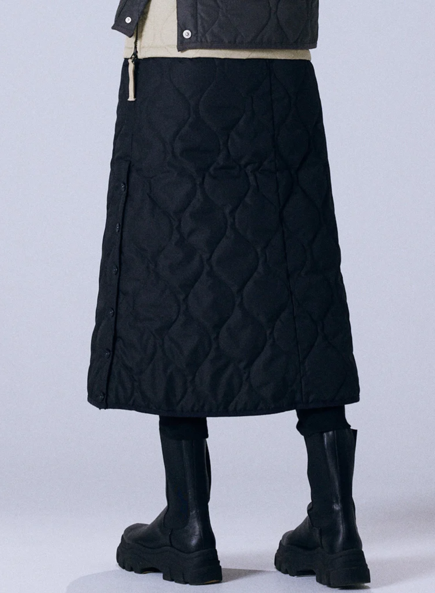 Military Snap Button Down Skirt Black