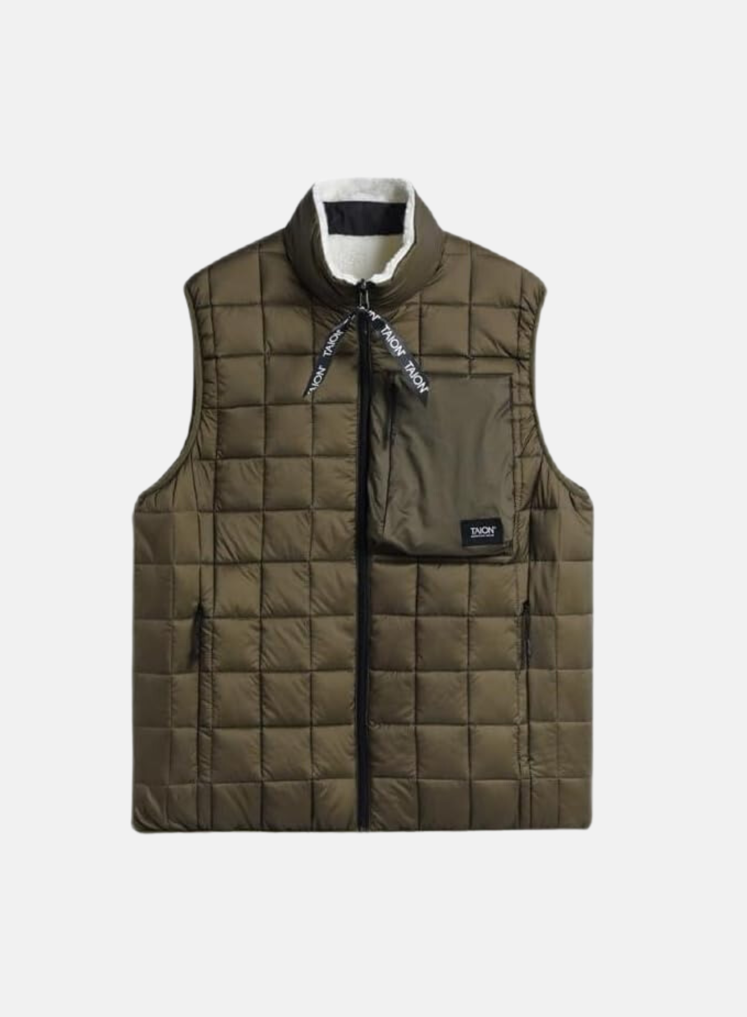 Light Down Hi-Neck Vest Olive/Ivory