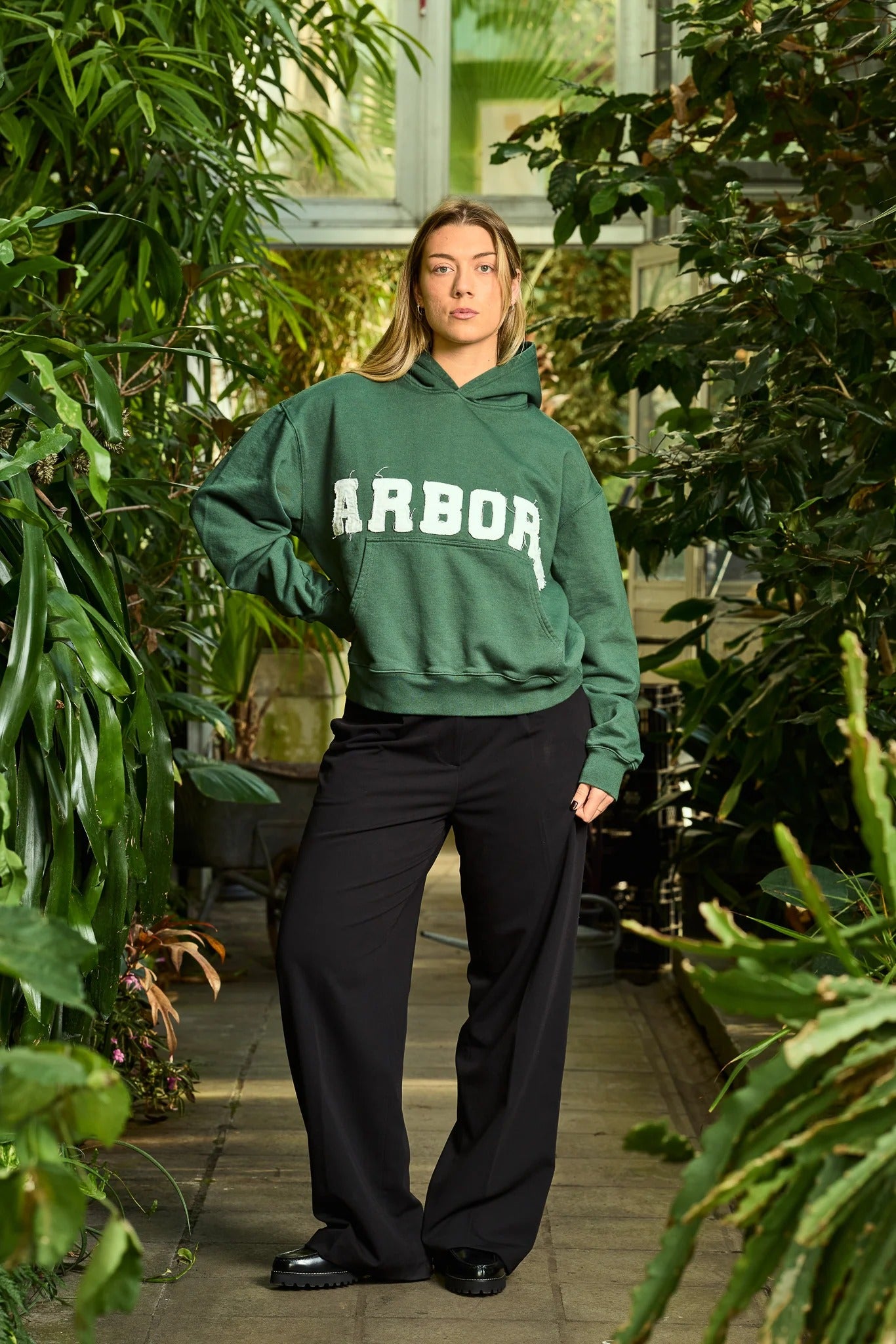 Distressed Flower Hoodie Green