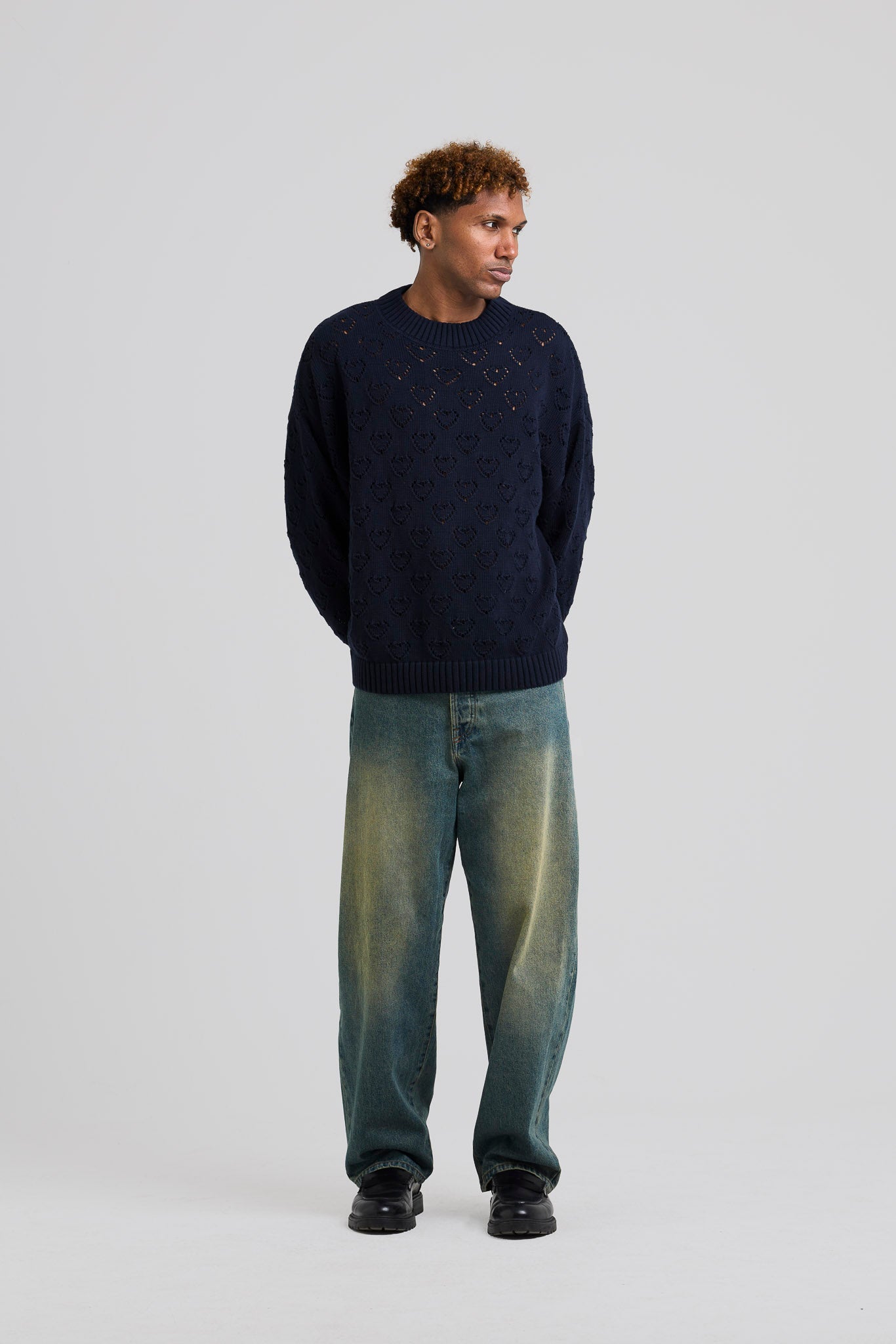 Heart Pattern Knit Blue