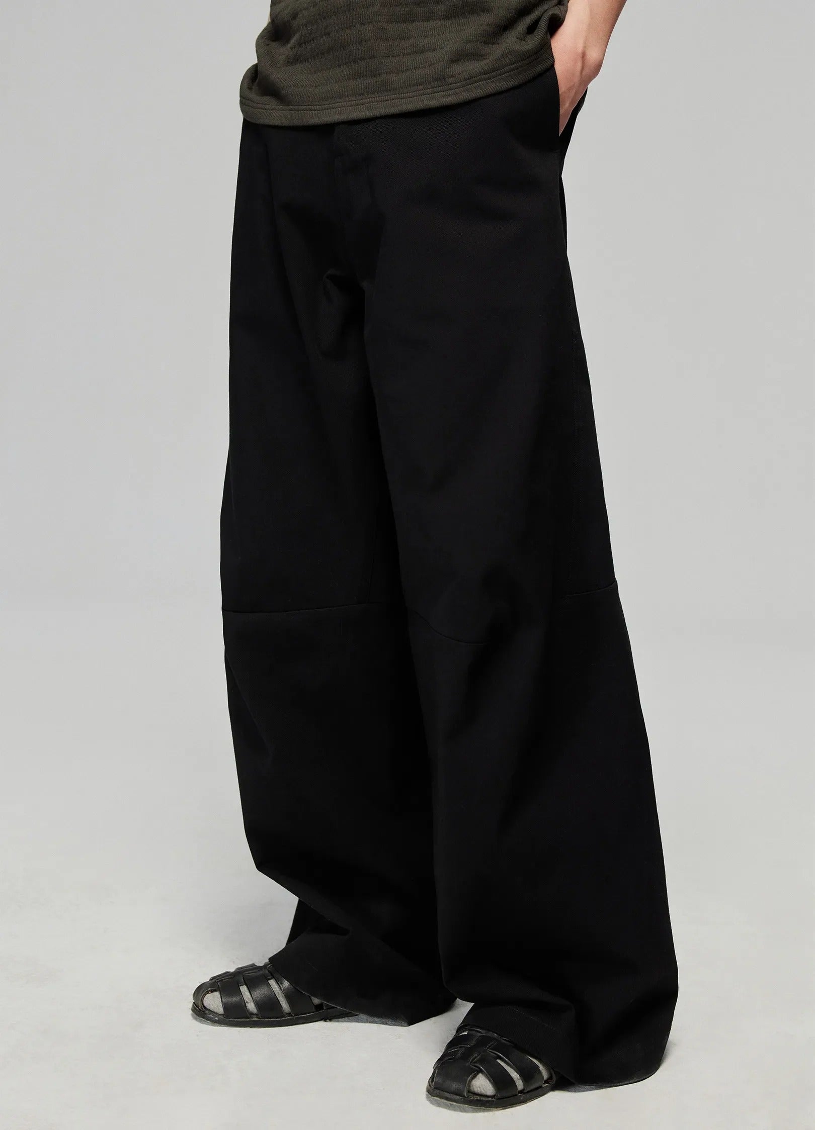 Darted Wide Cotton Trousers Black