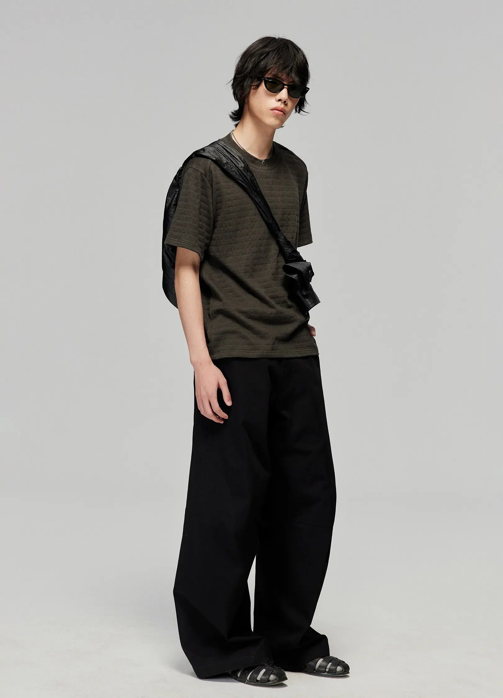 Darted Wide Cotton Trousers Black