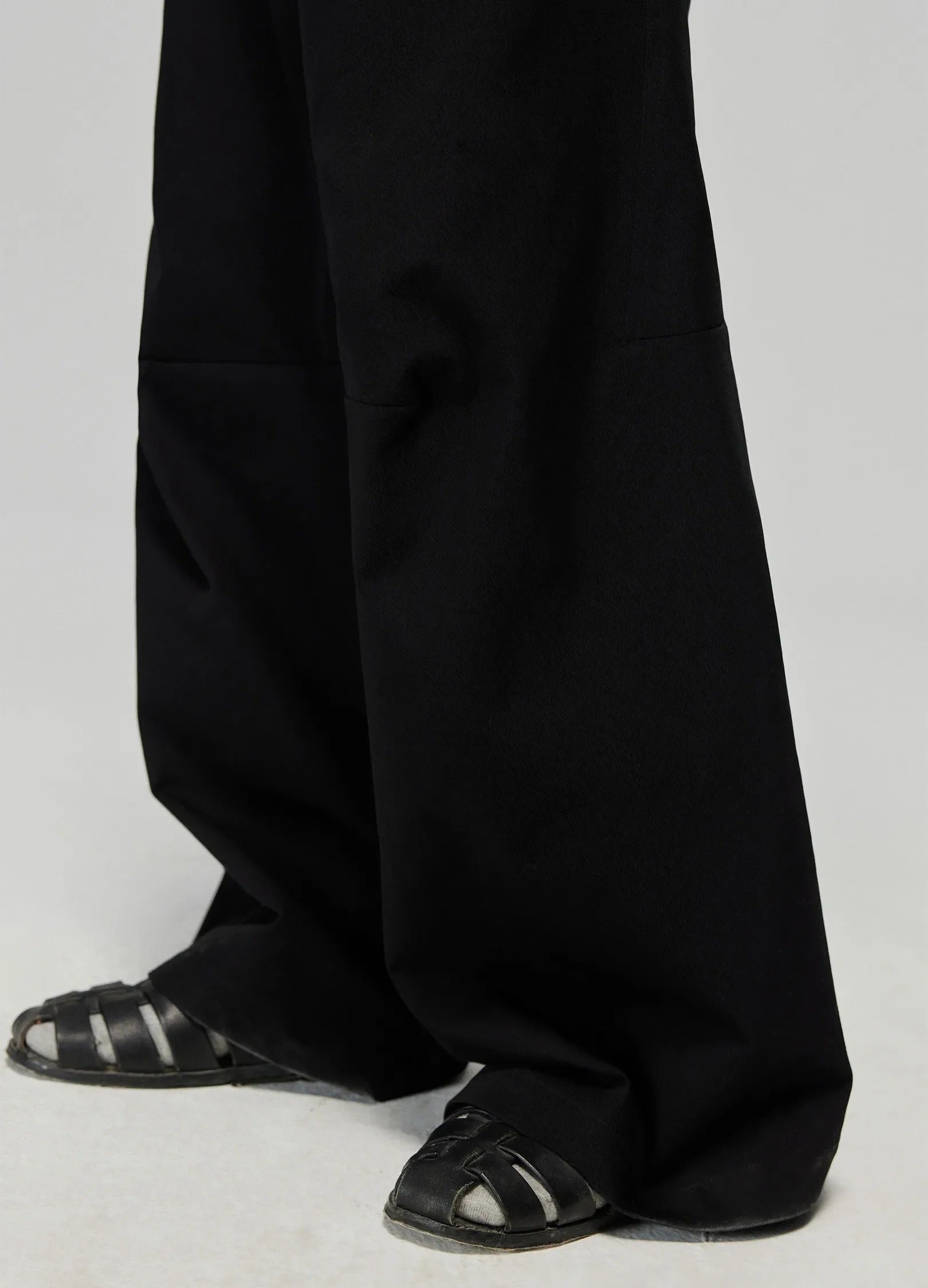 Darted Wide Cotton Trousers Black