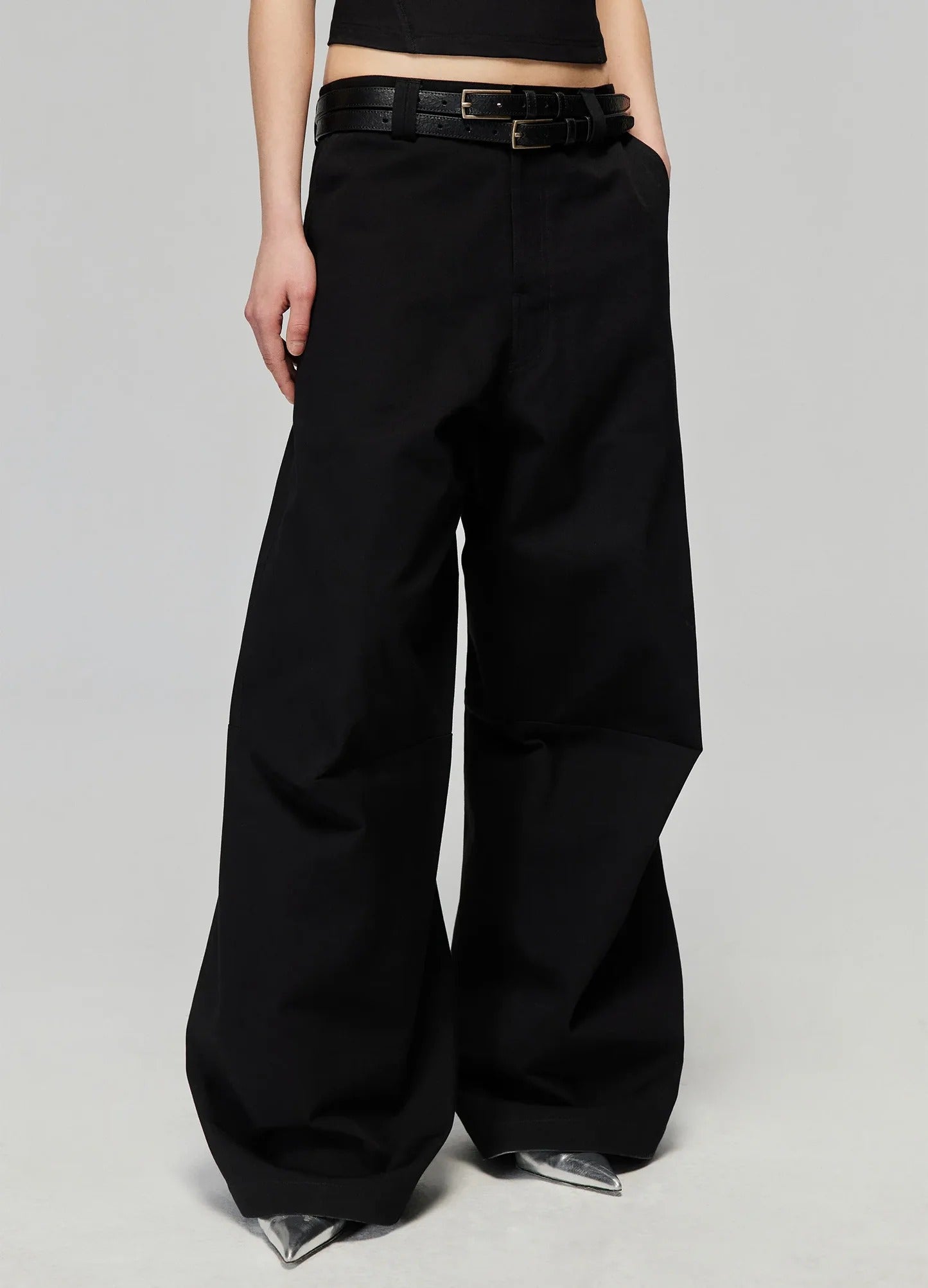 Darted Wide Cotton Trousers Black