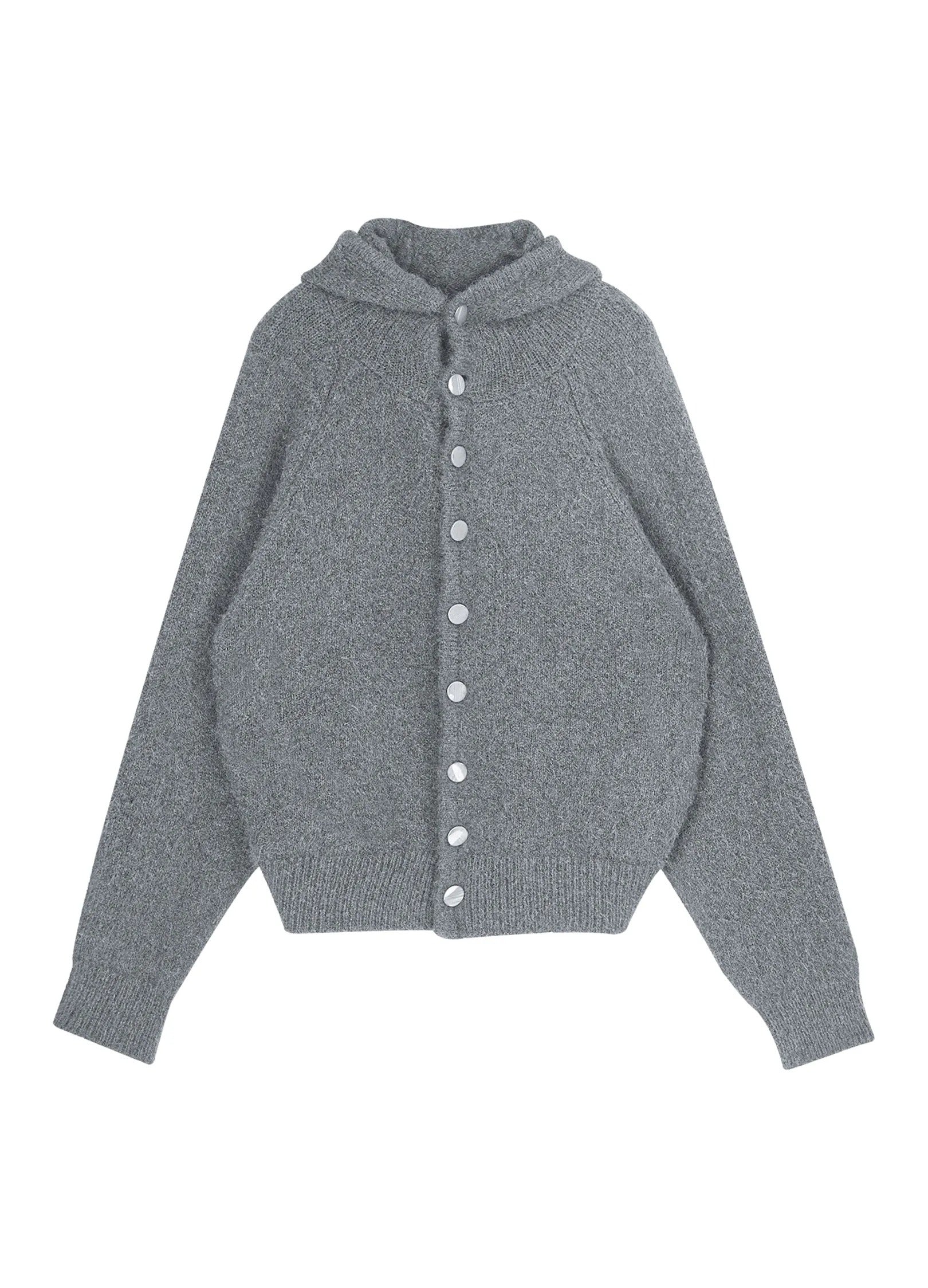 Mohair Button Hoodie Stone