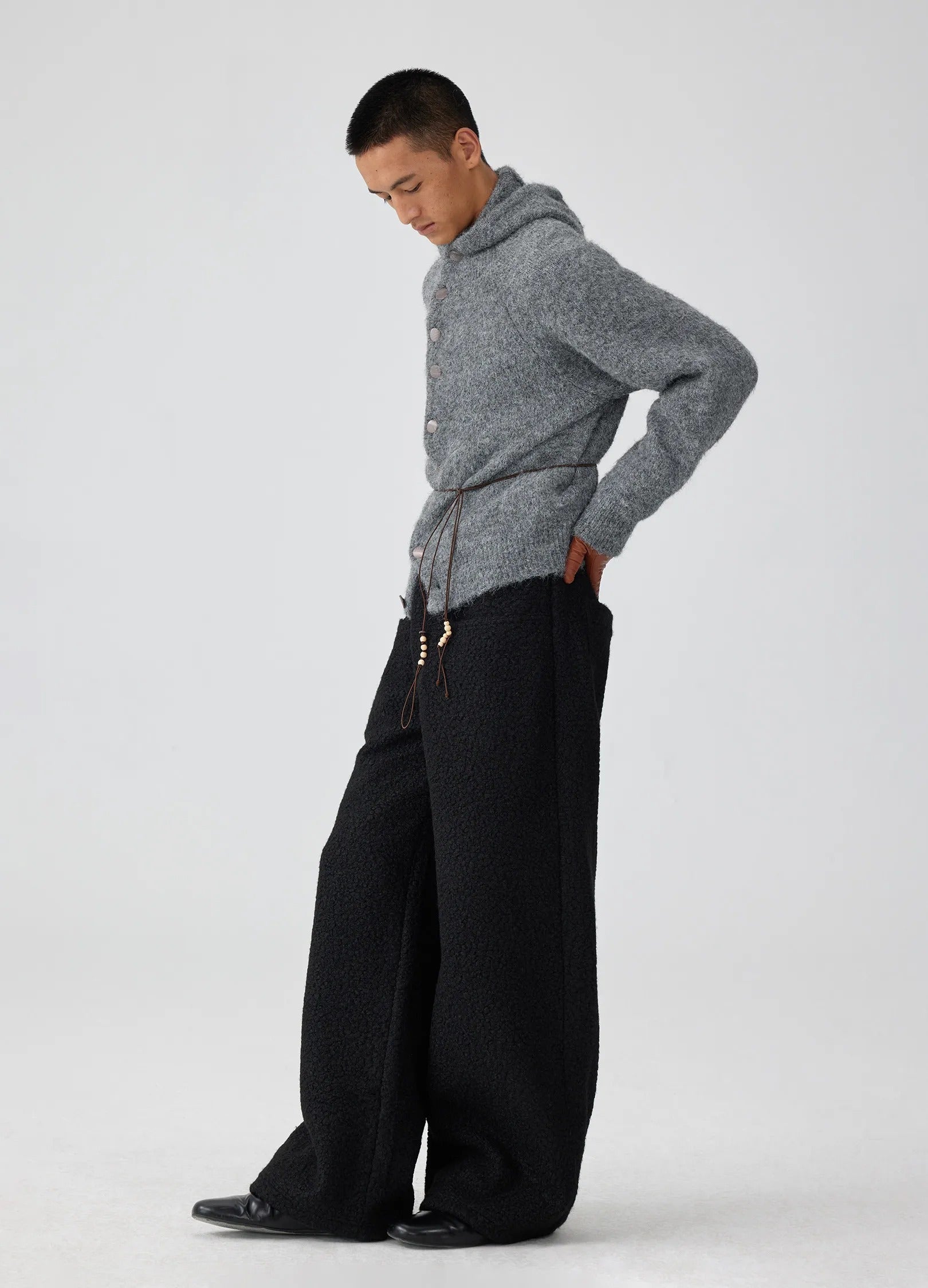 Mohair Button Hoodie Stone