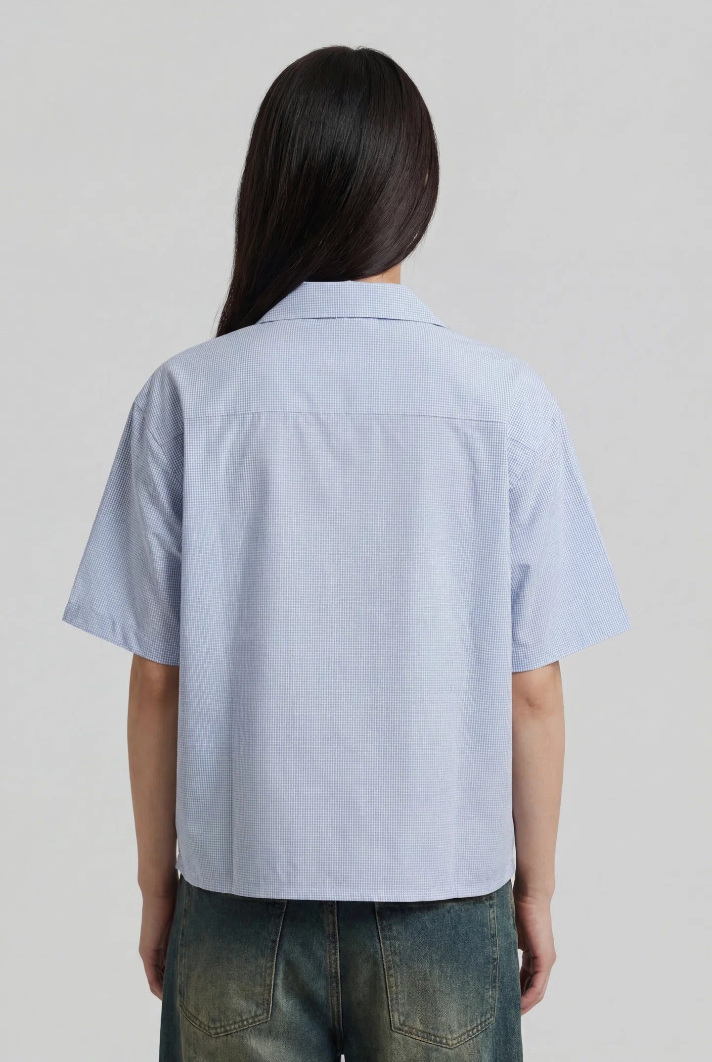 Wijde blauwe blouse