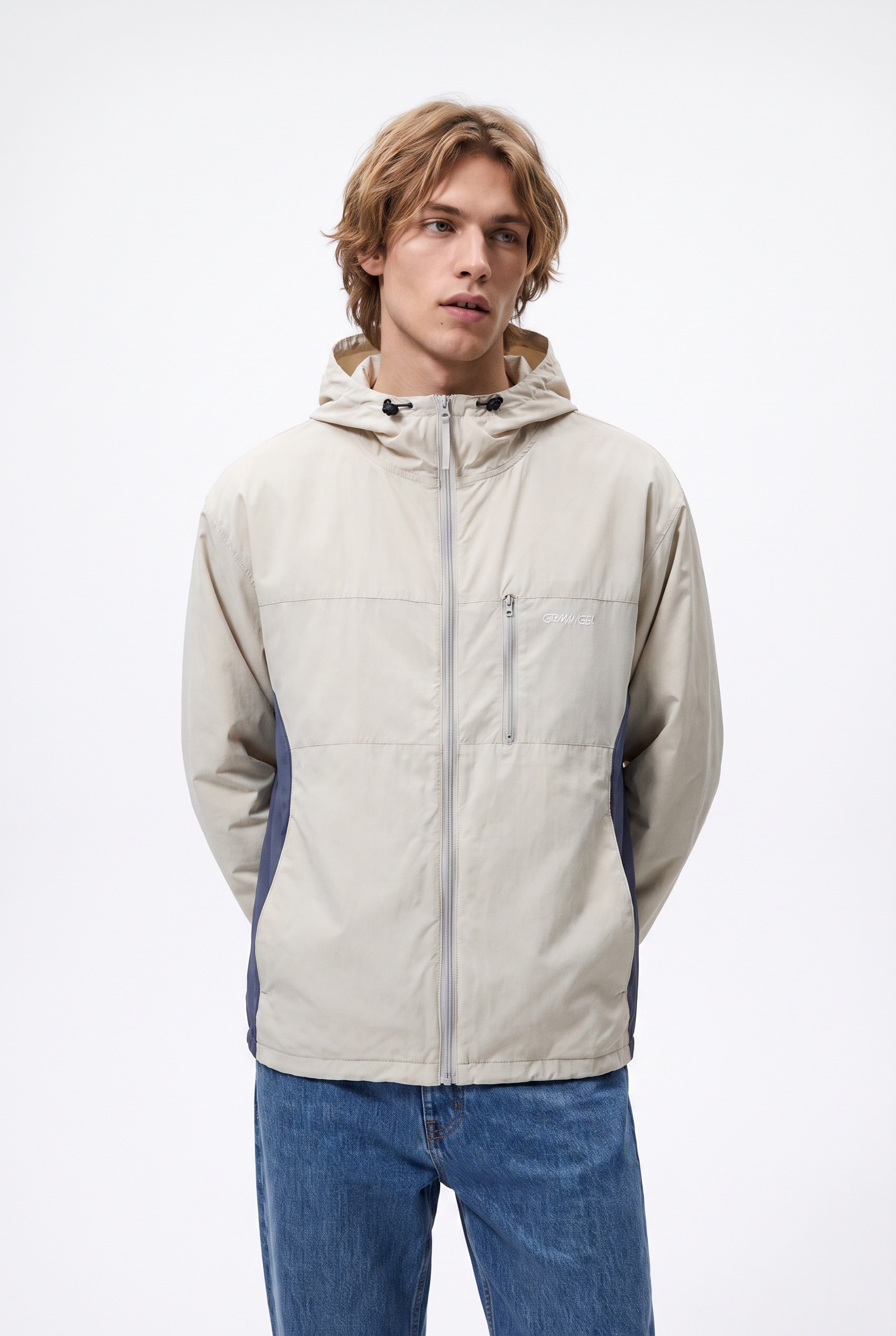 Softshell Nylon Hooded Jacket Stone Grey