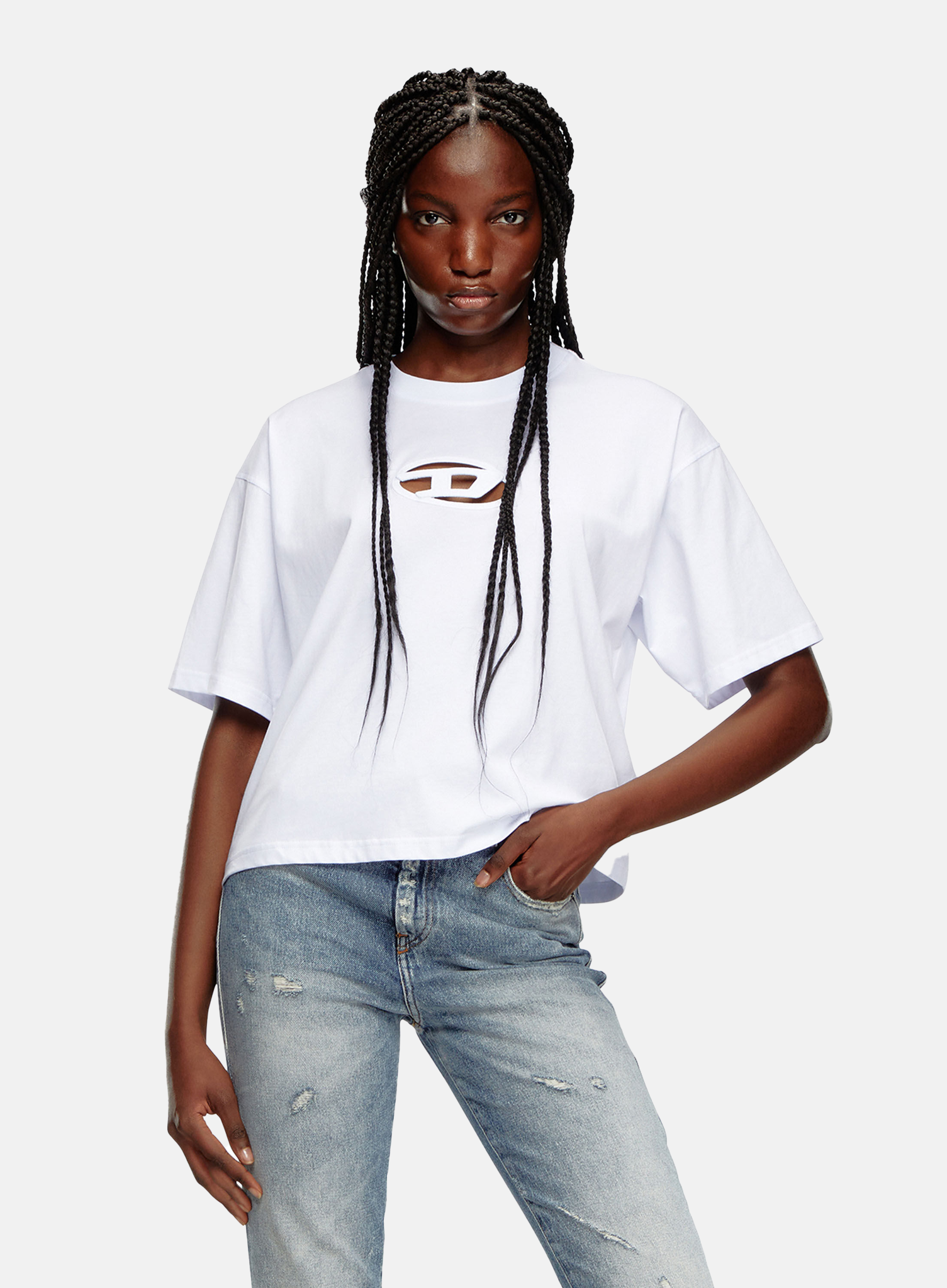 DIESEL Womens Boxy Crop Tee White - Hympala Store