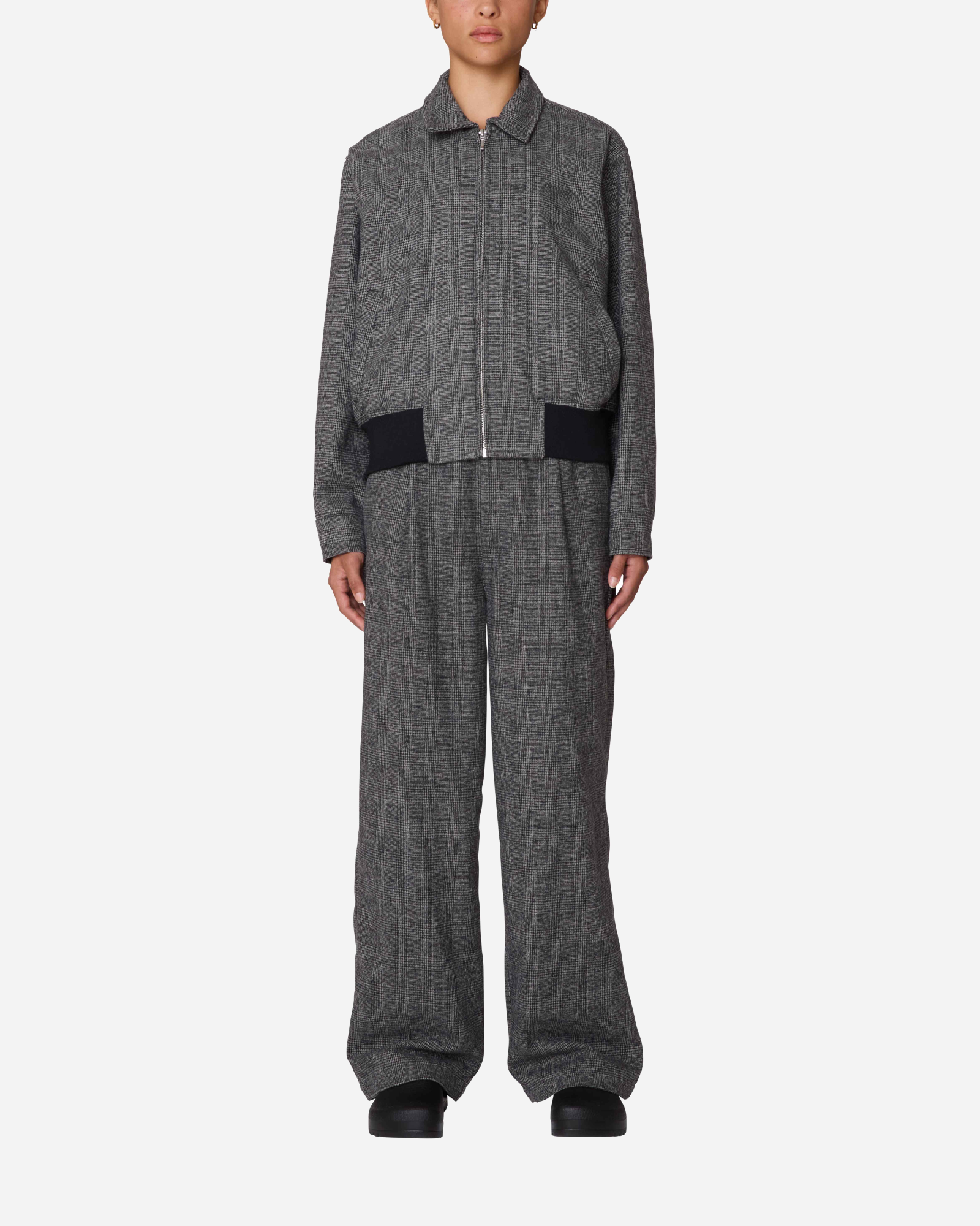Check Plaid Blouson Jacket Grey