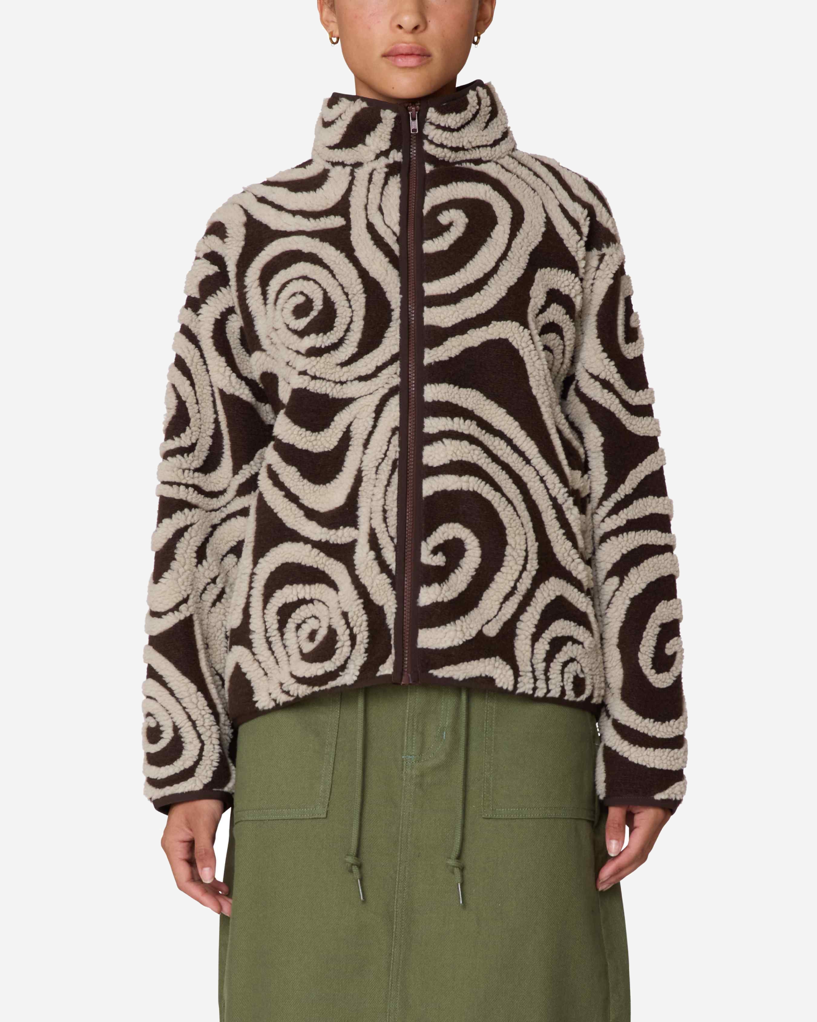 Swirls Jacquard Zip-Jacket Brown