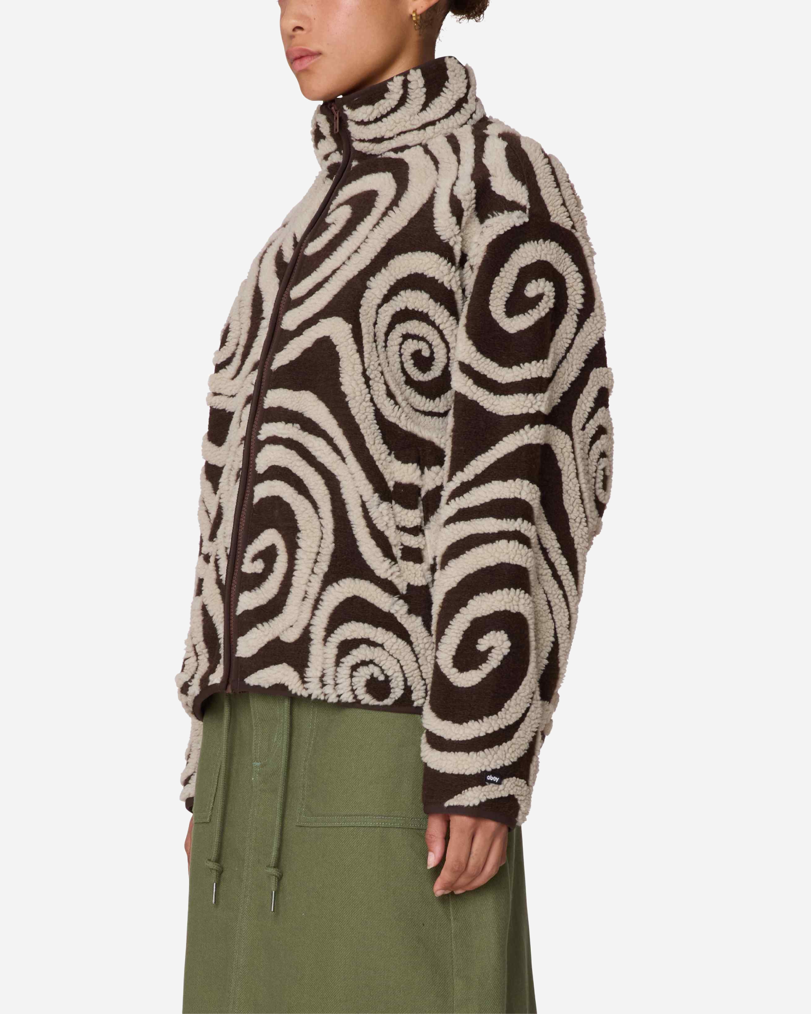 Swirls Jacquard Zip-Jacket Brown