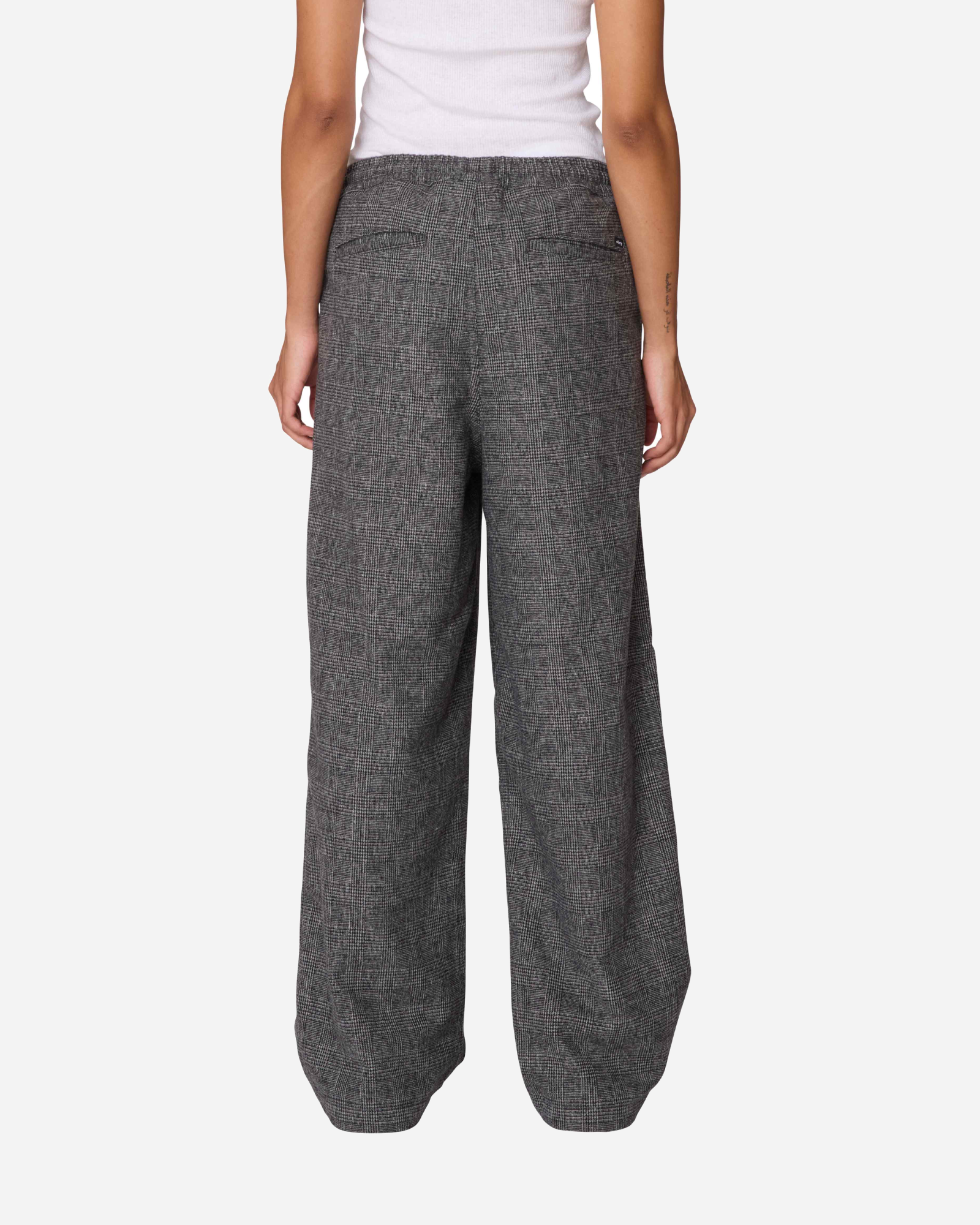 Check Plaid Pleated Pant Grey