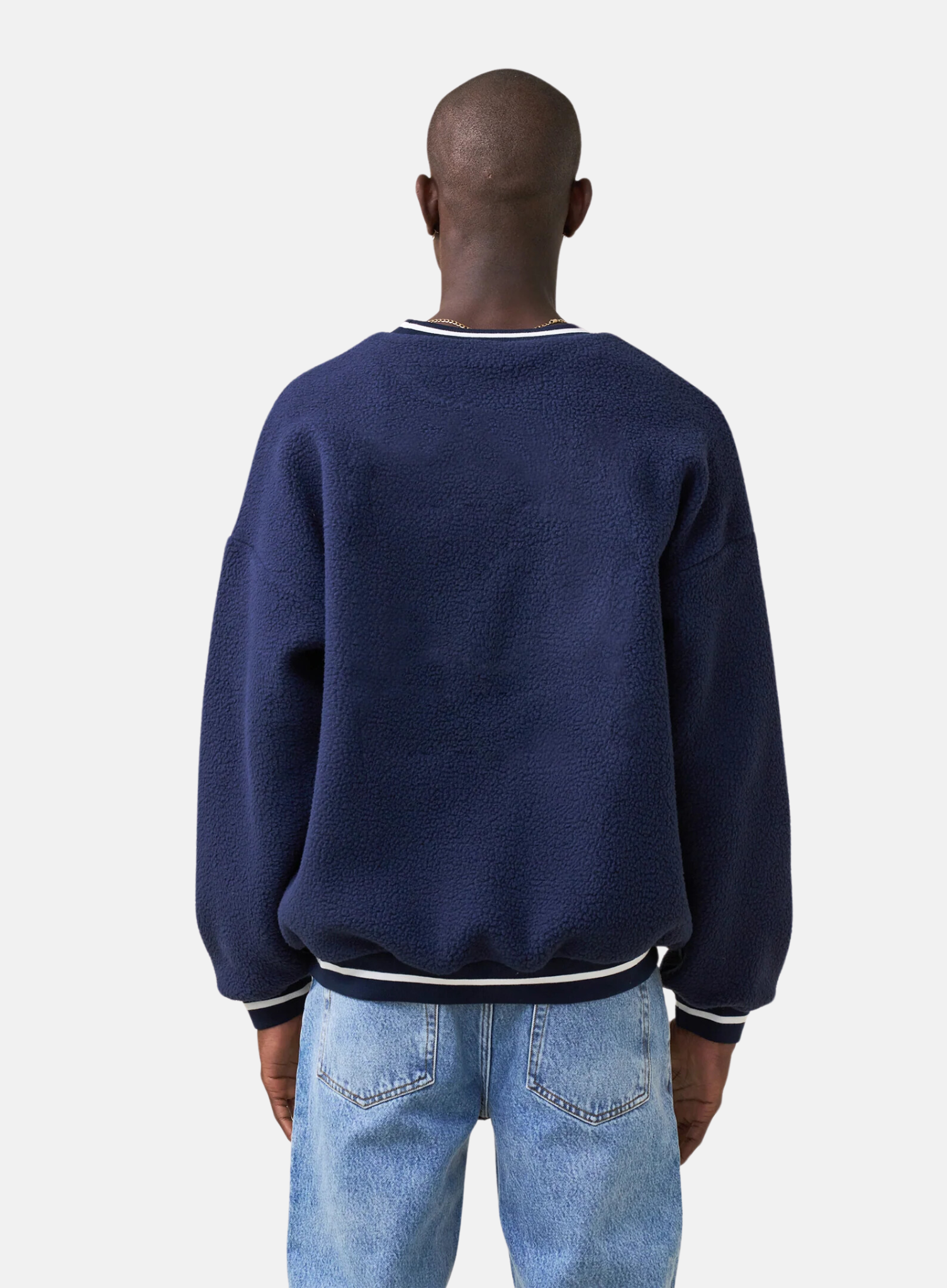 Reverse Fleece Grid Sweater Navy