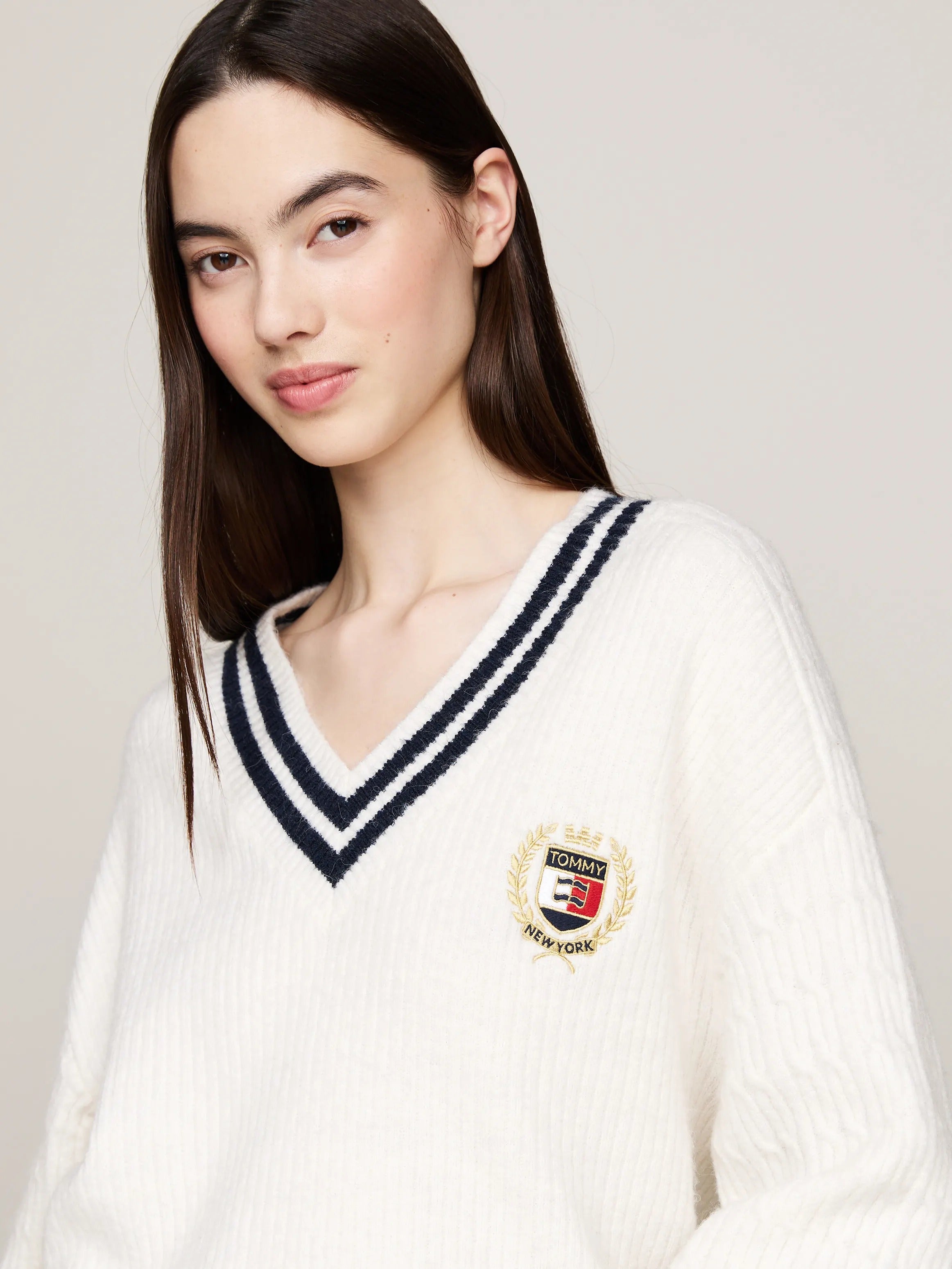 TJW V-Neck Cable Sweater
