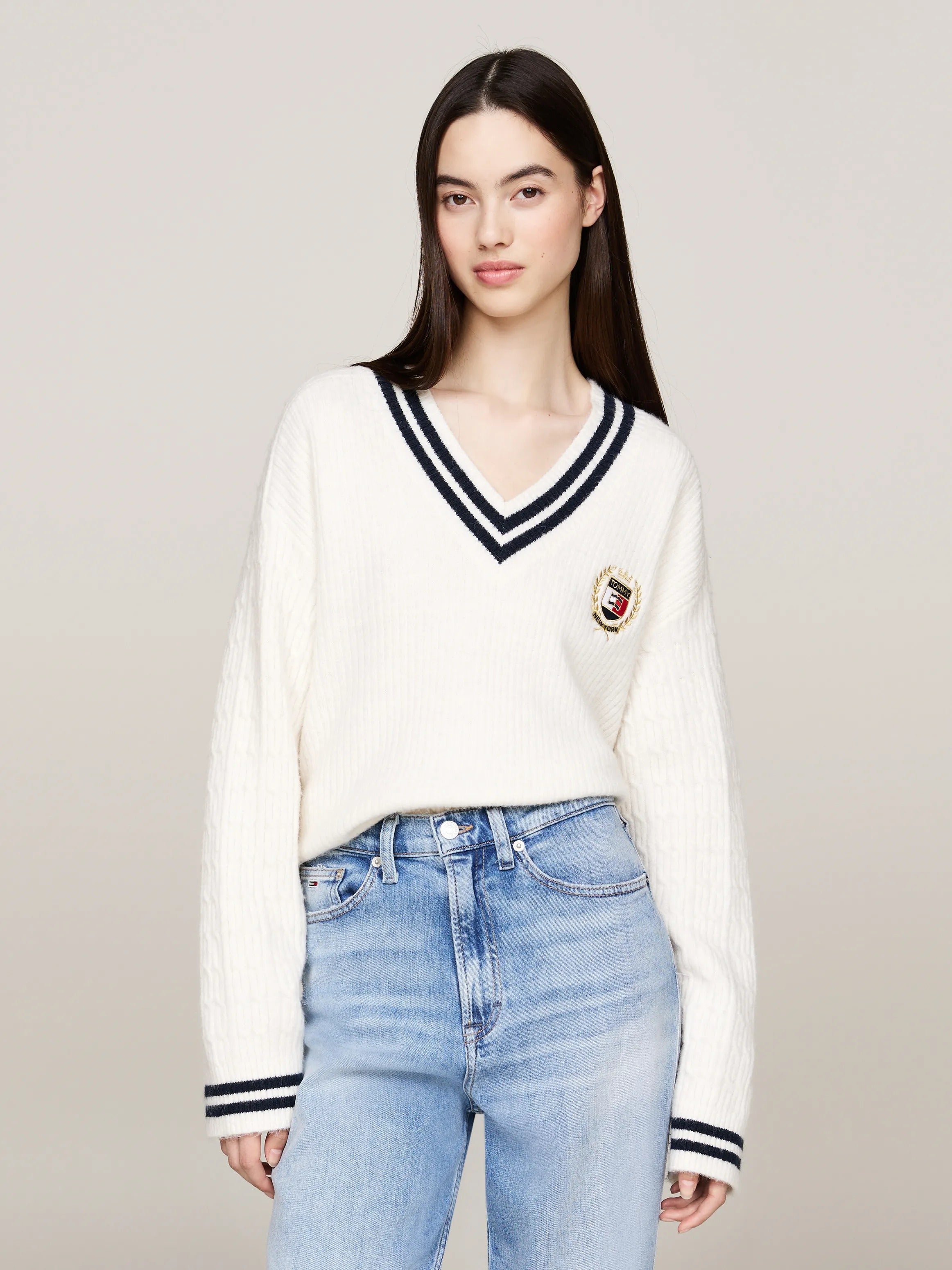 TJW V-Neck Cable Sweater