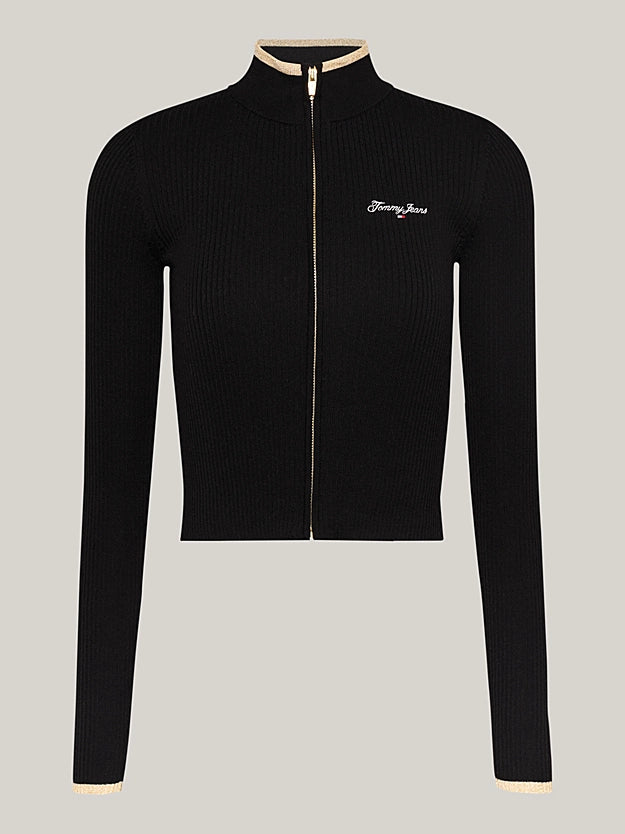 TJW Metallic Zip-Up Top Black