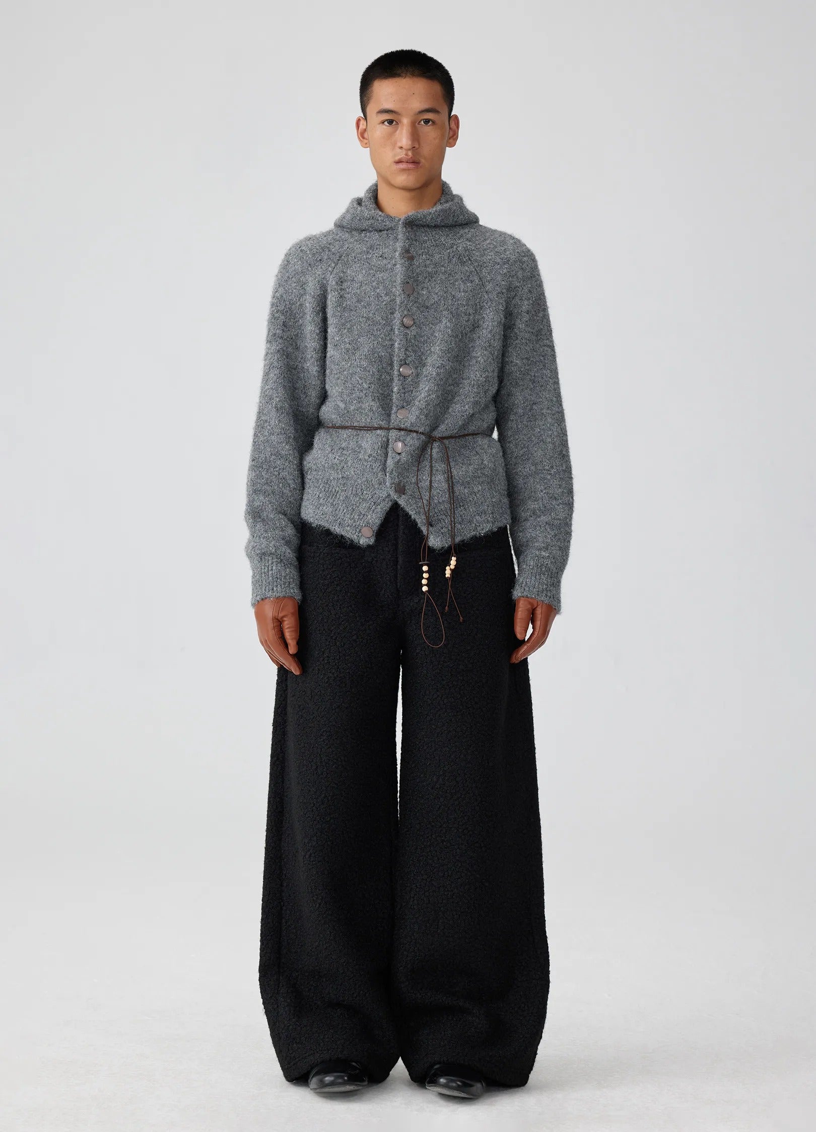 Mohair Button Hoodie Stone